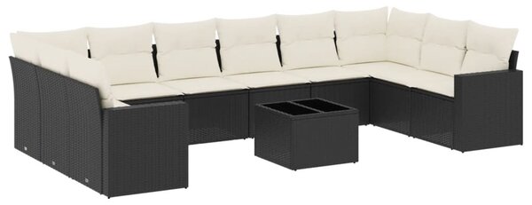 11 részes fekete polyrattan kerti ülőgarnitúra párnákkal