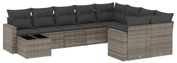10 részes szürke polyrattan kerti ülőgarnitúra párnákkal