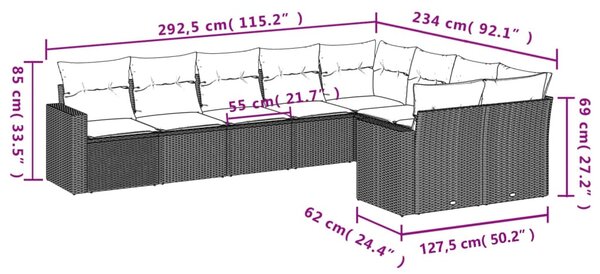 9 részes bézs polyrattan kerti ülőgarnitúra párnákkal