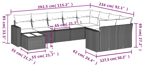 10 részes szürke polyrattan kerti ülőgarnitúra párnákkal