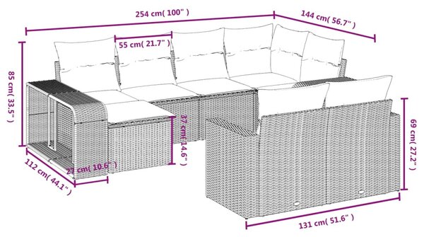 10 részes szürke polyrattan kerti ülőgarnitúra párnákkal
