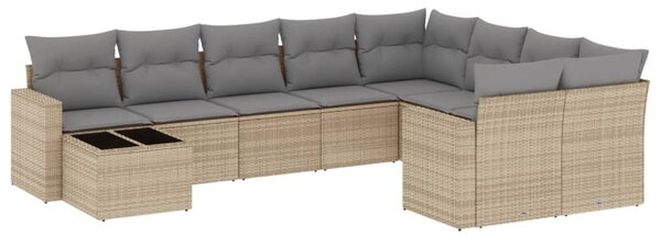 10 részes bézs polyrattan kerti ülőgarnitúra párnával