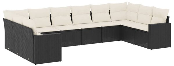 10 részes fekete polyrattan kerti ülőgarnitúra párnákkal