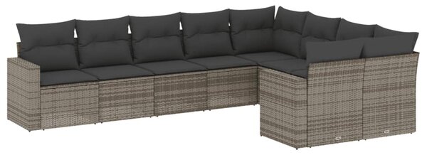 9 részes szürke polyrattan kerti ülőgarnitúra párnákkal