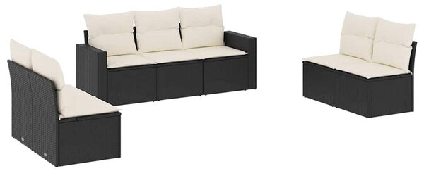 7 részes fekete polyrattan kerti ülőgarnitúra párnával