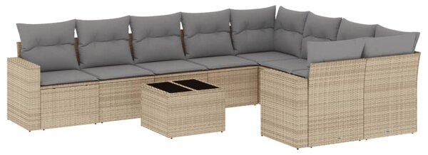 10 részes bézs polyrattan kerti ülőgarnitúra párnával