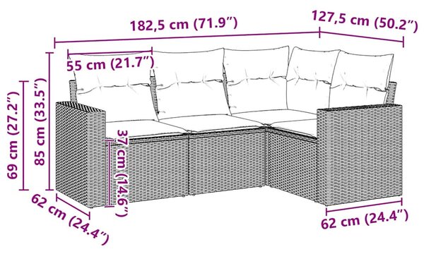 4 részes fekete polyrattan kerti ülőgarnitúra párnákkal