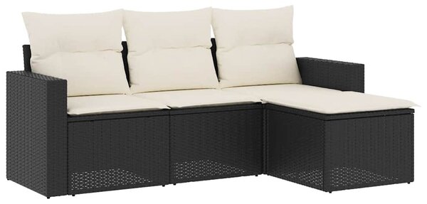 4 részes fekete polyrattan kerti ülőgarnitúra párnákkal