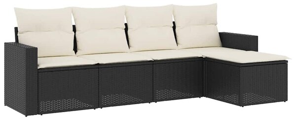 5 részes fekete polyrattan kerti kanapészett párnákkal