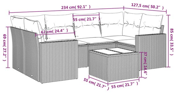 7 részes bézs polyrattan kerti ülőgarnitúra párnákkal