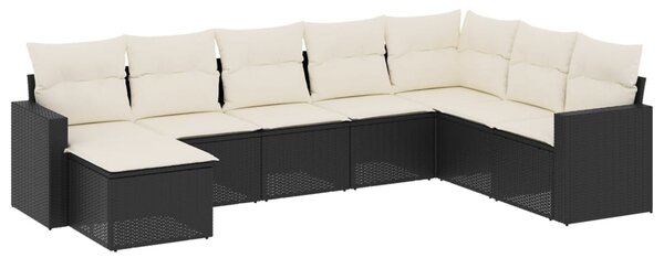 8 részes fekete polyrattan kerti ülőgarnitúra párnákkal