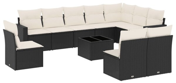11 részes fekete polyrattan kerti ülőgarnitúra párnákkal