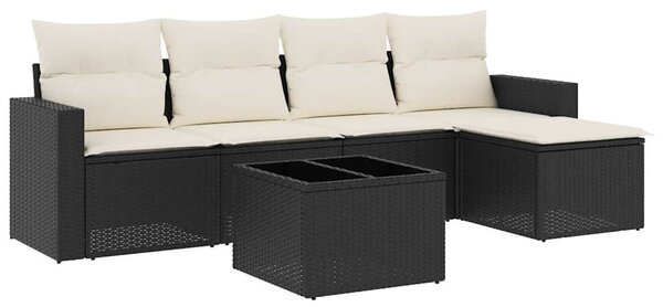 6 részes fekete polyrattan kerti ülőgarnitúra párnákkal
