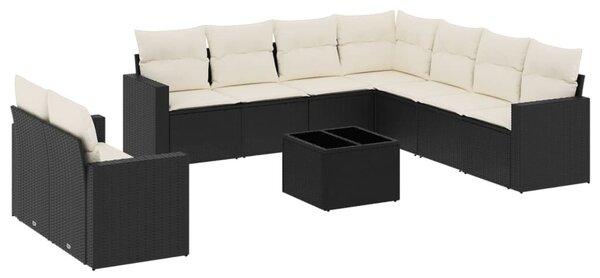 10 részes fekete polyrattan kerti ülőgarnitúra párnákkal