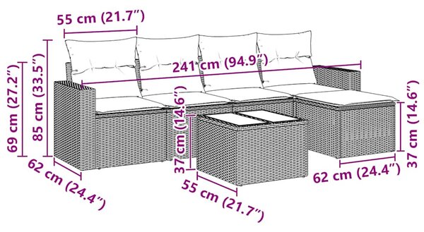 6 részes fekete polyrattan kerti ülőgarnitúra párnákkal