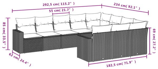 10 részes bézs polyrattan kerti ülőgarnitúra párnával