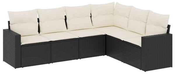 6 részes fekete polyrattan kerti ülőgarnitúra párnákkal