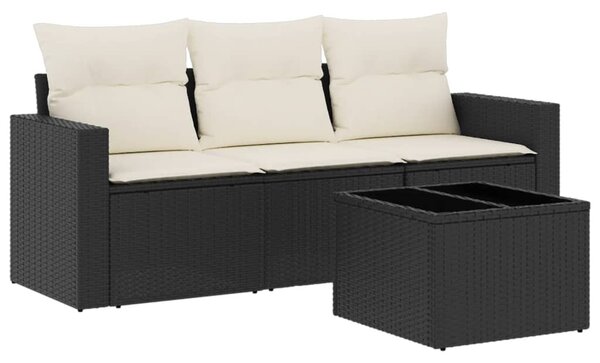 4 részes fekete polyrattan kerti ülőgarnitúra párnákkal