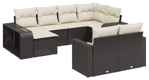10 részes fekete polyrattan kerti ülőgarnitúra párnákkal