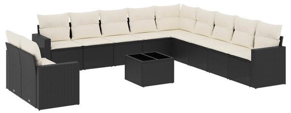 12 részes fekete polyrattan kerti ülőgarnitúra párnákkal