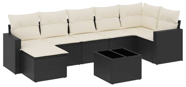 8 részes fekete polyrattan kerti ülőgarnitúra párnákkal