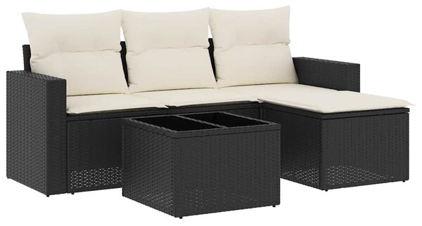 5 részes fekete polyrattan kerti kanapészett párnákkal