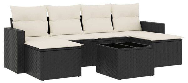 7 részes fekete polyrattan kerti ülőgarnitúra párnával