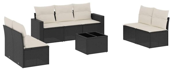 8 részes fekete polyrattan kerti ülőgarnitúra párnákkal