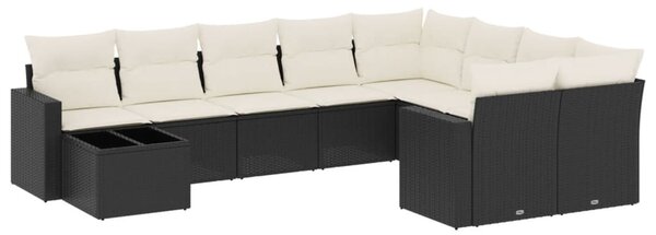 10 részes fekete polyrattan kerti ülőgarnitúra párnákkal