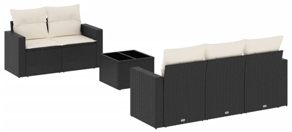6 részes fekete polyrattan kerti ülőgarnitúra párnákkal