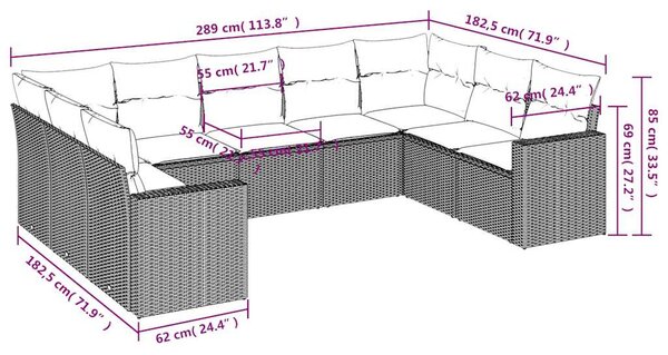 9 részes barna polyrattan kerti ülőgarnitúra párnákkal