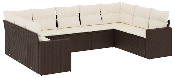 9 részes barna polyrattan kerti ülőgarnitúra párnákkal