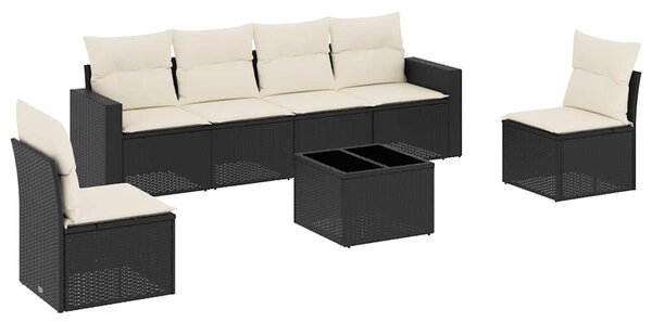 7 részes fekete polyrattan kerti ülőgarnitúra párnával