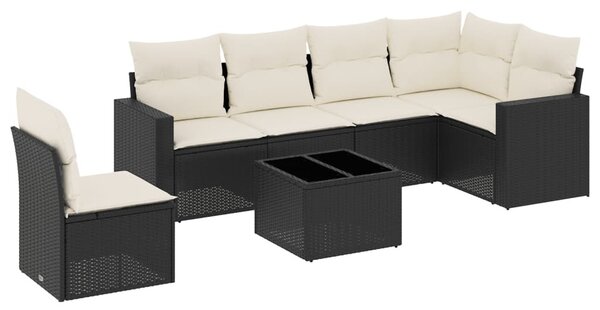 7 részes fekete polyrattan kerti ülőgarnitúra párnával
