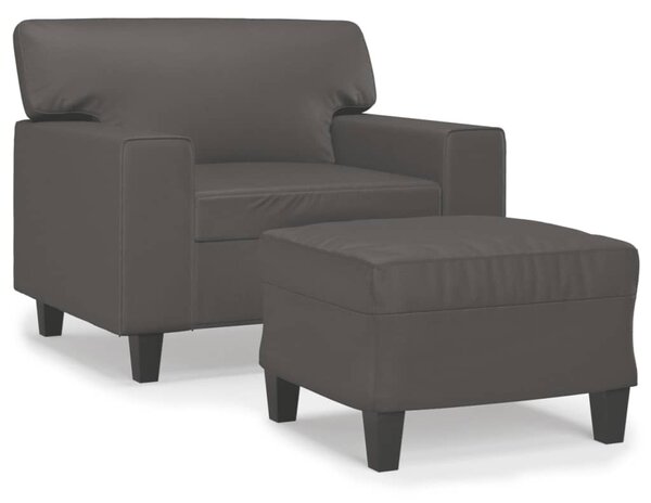 Szürke műbőr kanapéfotel lábtartóval 60 cm