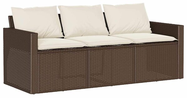 3 személyes barna polyrattan kerti kanapé párnával