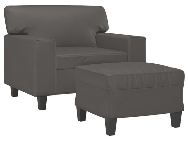 Szürke műbőr kanapéfotel lábtartóval 60 cm