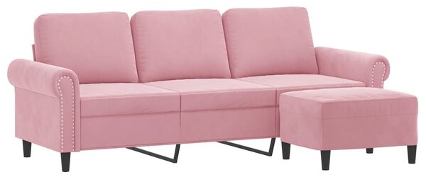 3 személyes rózsaszín bársonykanapé lábtartóval 180 cm