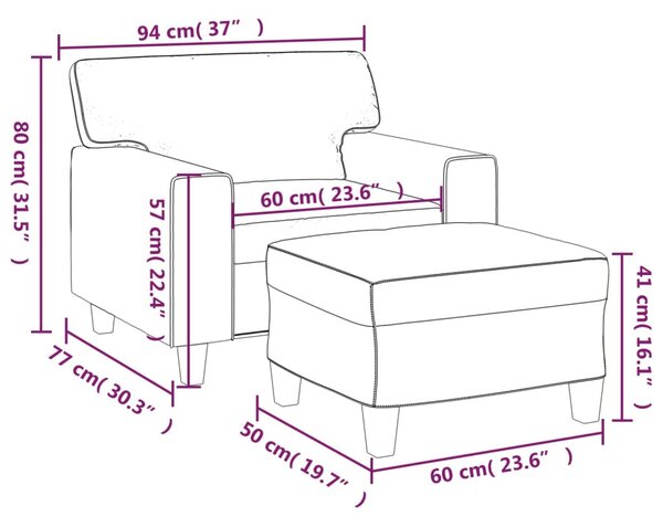 Krémszínű műbőr kanapéfotel lábtartóval 60 cm