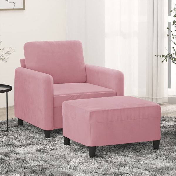 Rózsaszín bársony kanapéfotel lábtartóval 60 cm