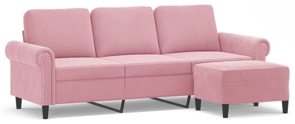 3 személyes rózsaszín bársonykanapé lábtartóval 180 cm