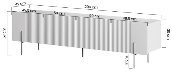 Malmi TV szekrény 200 cm - kasmír / arany lábak