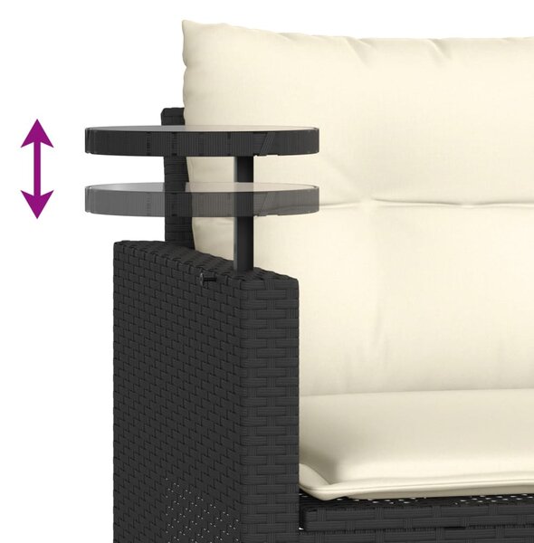 3 részes fekete polyrattan kerti ülőgarnitúra párnával