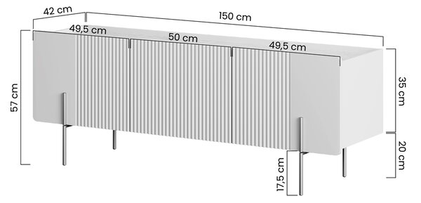 Malmi TV szekrény 150 cm - fekete matt / arany lábak
