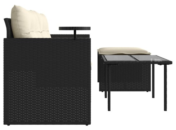 3 részes fekete polyrattan kerti ülőgarnitúra párnával
