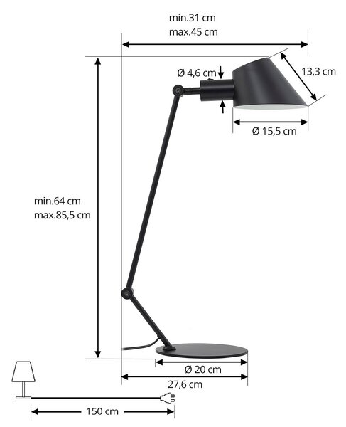Lindby Corali asztali lámpa, fekete, fém, magasság 64cm, Fekete, Nappali / Étkező, fém, Modern