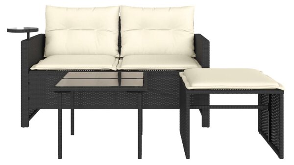 3 részes fekete polyrattan kerti ülőgarnitúra párnával