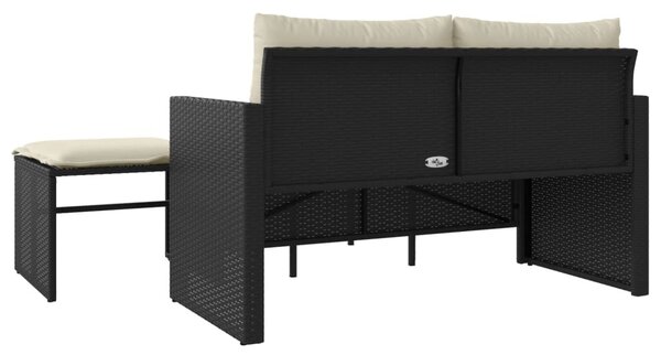 3 részes fekete polyrattan kerti ülőgarnitúra párnával