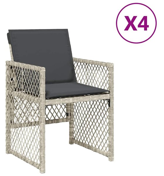 4 db világosszürke polyrattan kerti szék párnával