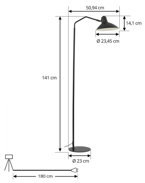 Lindby állólámpa Adrik, fekete, fém, Fekete, Nappali / Étkező, fém, Modern